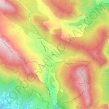 Mappa topografica Léoux, altitudine, rilievo