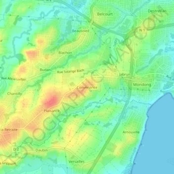 Mappa topografica Convenance, altitudine, rilievo