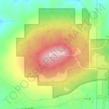 Mappa topografica Blue Mounds, altitudine, rilievo