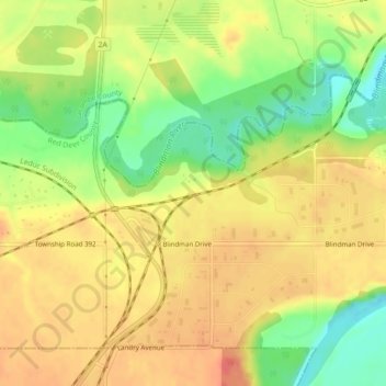 Mappa topografica Red Deer Junction, altitudine, rilievo