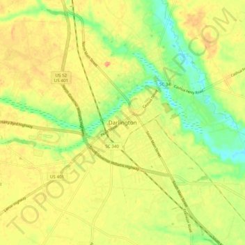 Mappa topografica Darlington, altitudine, rilievo