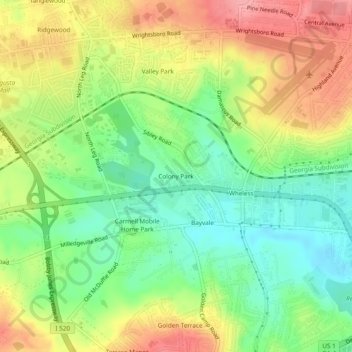 Mappa topografica Colony Park, altitudine, rilievo