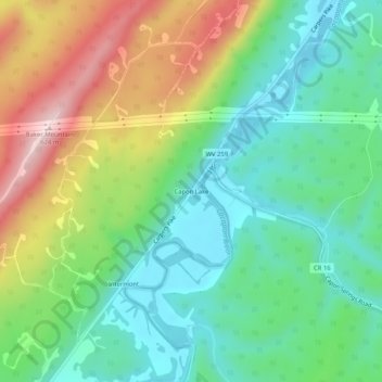 Mappa topografica Capon Lake, altitudine, rilievo