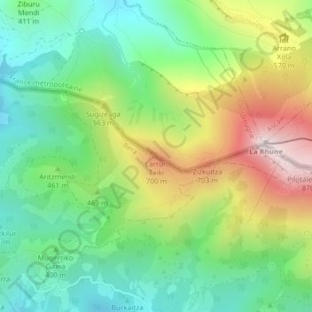 Mappa topografica Larrun Txiki, altitudine, rilievo