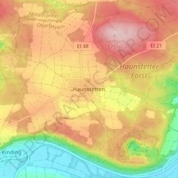 Mappa topografica Haunstetten, altitudine, rilievo