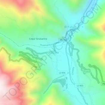 Mappa topografica Yanasara, altitudine, rilievo