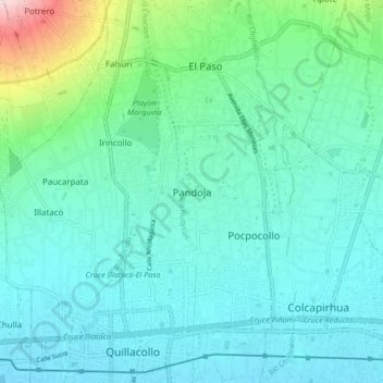 Mappa topografica Pandoja, altitudine, rilievo