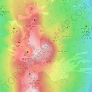 Mappa topografica Pico Nambroque, altitudine, rilievo