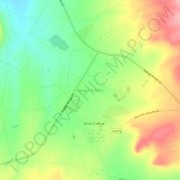 Mappa topografica Tsaile, altitudine, rilievo