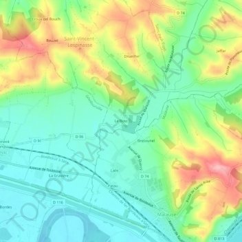 Mappa topografica Le Bosc, altitudine, rilievo