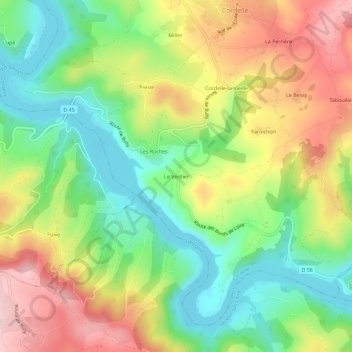 Mappa topografica Le Verdier, altitudine, rilievo
