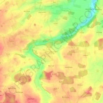 Mappa topografica Peterskirchen, altitudine, rilievo