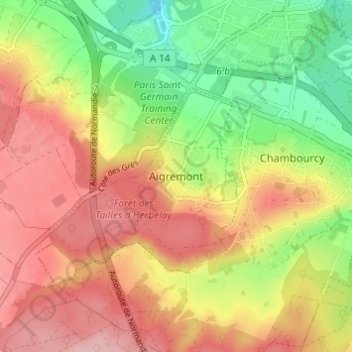 Mappa topografica Aigremont, altitudine, rilievo