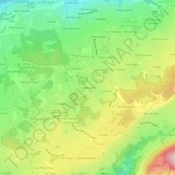 Mappa topografica Le Maravant, altitudine, rilievo