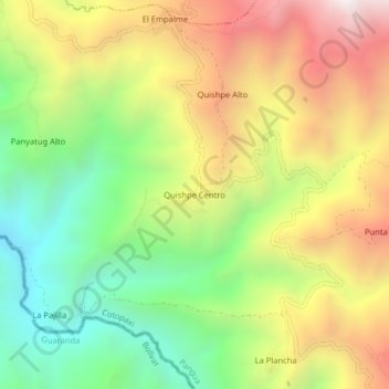 Mappa topografica Quishpe Centro, altitudine, rilievo