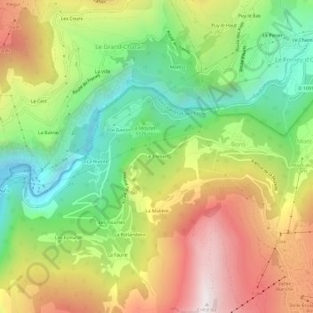 Mappa topografica Le Ponteil, altitudine, rilievo