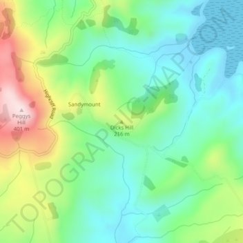 Mappa topografica Dicks Hill, altitudine, rilievo