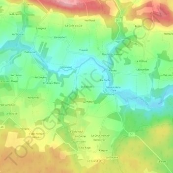 Mappa topografica Le Faouët, altitudine, rilievo