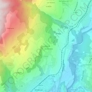 Mappa topografica Les Girauds, altitudine, rilievo