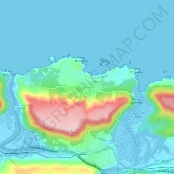 Mappa topografica Pechón, altitudine, rilievo