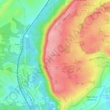 Mappa topografica Bluff Park, altitudine, rilievo