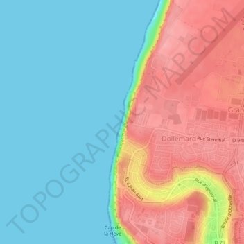 Mappa topografica Plage de St Adresse, altitudine, rilievo