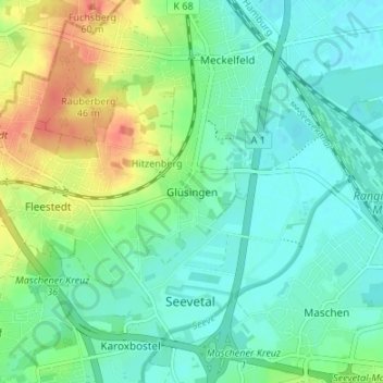 Mappa topografica Glüsingen, altitudine, rilievo