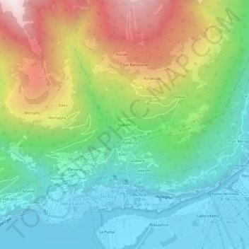 Mappa topografica Bugiallo, altitudine, rilievo