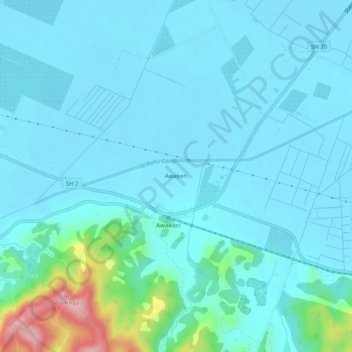 Mappa topografica Awakeri, altitudine, rilievo