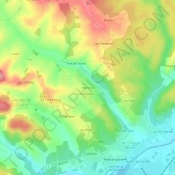 Mappa topografica Veyrieras, altitudine, rilievo