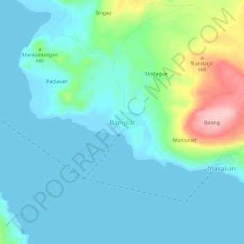 Mappa topografica Bangkal, altitudine, rilievo