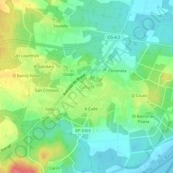 Mappa topografica Goián, altitudine, rilievo