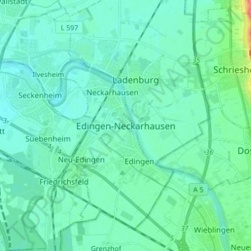 Mappa topografica Edingen-Neckarhausen, altitudine, rilievo
