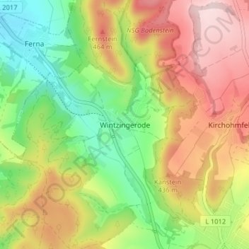 Mappa topografica Wintzingerode, altitudine, rilievo