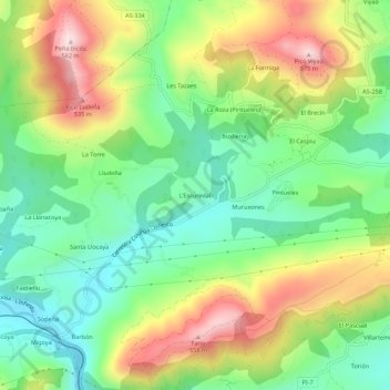 Mappa topografica L'Escuredal, altitudine, rilievo