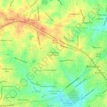 Mappa topografica Brookwood Subdivision, altitudine, rilievo