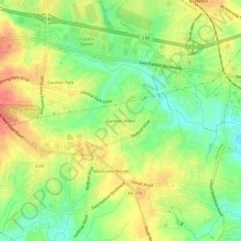 Mappa topografica Gardner Wood, altitudine, rilievo