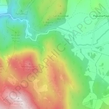 Mappa topografica Mendigurina, altitudine, rilievo