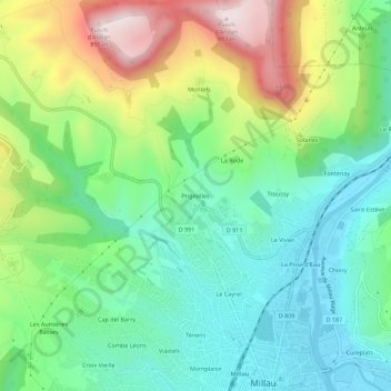 Mappa topografica Prignolles, altitudine, rilievo