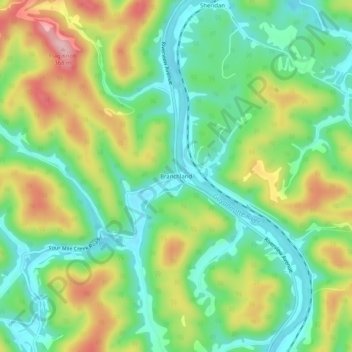 Mappa topografica Branchland, altitudine, rilievo