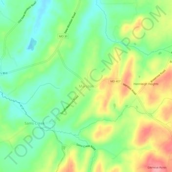 Mappa topografica Marston, altitudine, rilievo