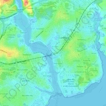 Mappa topografica Kerhono, altitudine, rilievo