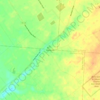 Mappa topografica Woodville, altitudine, rilievo