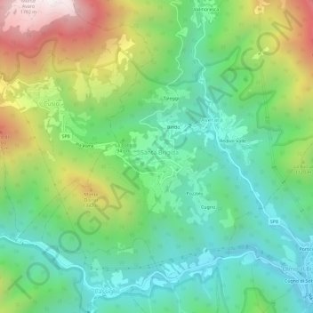 Mappa topografica Colla - Muggiasca, altitudine, rilievo