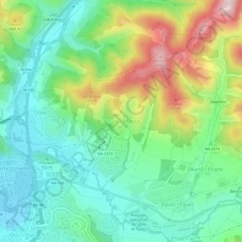 Mappa topografica Alzuza, altitudine, rilievo