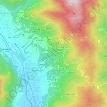 Mappa topografica Droglia, altitudine, rilievo