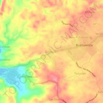 Mappa topografica Salvacion, altitudine, rilievo