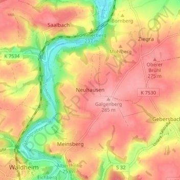 Mappa topografica Neuhausen, altitudine, rilievo