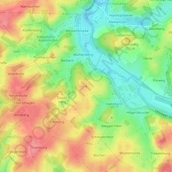 Mappa topografica Mühlenberg, altitudine, rilievo