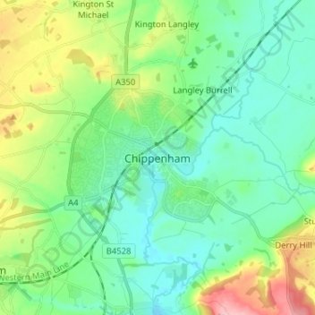 Mappa topografica Chippenham, altitudine, rilievo